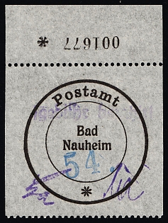 1945 54pf Bad Nauheim, Germany Local Post, Unofficial Issue, Reprint, Margin, Plate Numbers