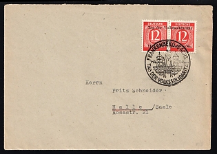1946 (11 Apr) Frankenberg (Saxony), Germany Local Post, Unofficial Issue, Cover from Frankenberg to Haale with commemorative postmark franked with 12pf
