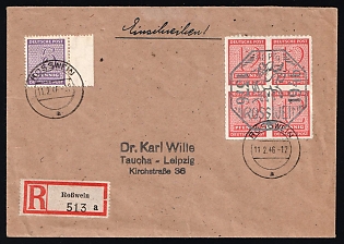 1946 (11 Feb) Rosswein (Saxony), Germany Local Post, Unofficial Issue, Registered Cover from Rosswein to Taucha with registration label franked with 48pf and 6pf West Saxony, Soviet Russian Zone of Occupation