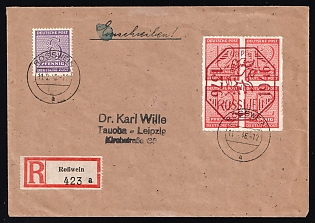 1946 (11 Feb) Rosswein (Saxony), Germany Local Post, Unofficial Issue, Registered Cover from Rosswein to Taucha with registration label franked with 48pf and 6pf West Saxony, Soviet Russian Zone of Occupation