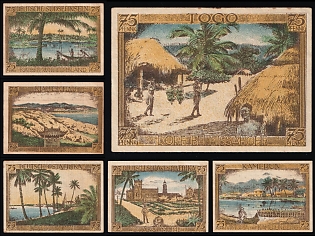 1921 'In Remembrance of the Lost Colonies' German Colonies, Germany, Emergency Money, Pictorial Labels, Togo, Kiautschou, German East Africa, German South West Africa, South Sea Islands and Cameroon