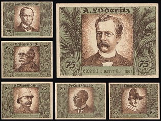 1921 'In Remembrance of the Lost Colonies' German Colonies, Germany, Emergency Money, Pictorial Labels, Carl Woermann, Adolf Lüderitz, Otto von Bismarck, D. Hermann Wissmann, Dr. Carl Peters and Paul Lettow-Vorbeck