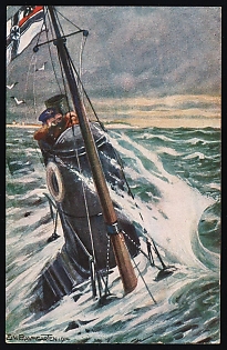 1914-18 'German U-boat on patrol off the English coast' German Colonies, Germany, Propaganda Picture Postcard issued in support of the Colonial Veterans Association