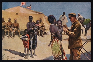 'Young Africa Being Vaccinated' East Africa, German Colonies, Germany, Colonial Warriors’ Donation Fundraising Picture Postcard with donation handstamp