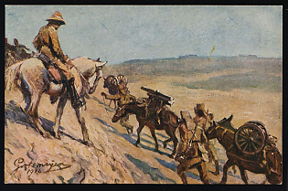 'Machine-Gun Transport in the Mountains' East Africa, German Colonies, Germany, Colonial Warriors’ Donation Fundraising Picture Postcard with donation handstamp