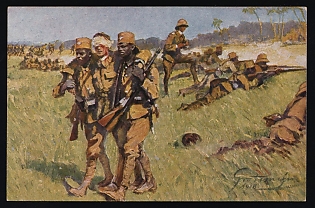 'Askari Loyalty in German East Africa' East Africa, German Colonies, Germany, Colonial Warriors’ Donation Fundraising Picture Postcard with donation handstamp