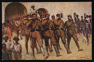 'March to Field-Service Exercise from Jaunde Station' Cameroon, German Colonies, Germany, Colonial Warriors’ Donation Fundraising Picture Postcard with donation handstamp