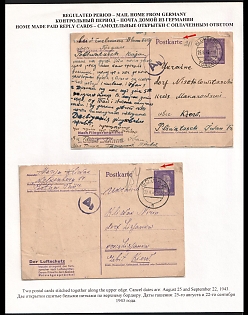 1943 (25 Aug + 22 Sep) Third Reich, Germany, 2 Postcards from Various Employers of Forced Laborers (Ostarbeiter) to Ukraine, Each with Black Ab Censorship Postmark from Foreign Mail Censorship Office Berlin  (Auslandsbriefprüfstelle Berlin)