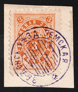 1893 3k on piece Zadonsk Zemstvo, #SG1 Violet Circular Postmark
