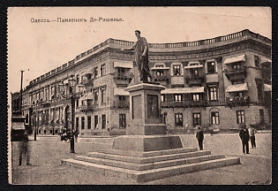 1918 (13 Apr) Russian Empire, Russia, WWI, K.u.K. Feldpost, Stampless free tarif picture postcard to Prague carried by the 'K.u.k. Heeresbahnen' (Austro-Hungarian military railways), with picture of monument to Duc de Richelieu on reverse