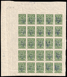 1918 2k Kiev (Kyiv) Type 2ee, Ukrainian Tridents, Ukraine, Corner Marginal Sheet 5x5