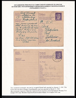 1945 (5 Jan + 31 Mar) Third Reich, Germany, 2 Trilingual Eastern Worker (Ostarbeiter) Postcards from Forced Laborers to Occupied Poland and Prague (Czech Republic), Very Late Dates for Mailing to Eastern States