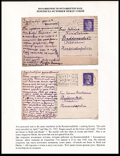 1943 (7 Apr + 21 May) Third Reich, Germany, 2 Postcards with from Forced Laborer in Berlin to another Forced Laborer in Baddeckenstedt Hildesheim, no Censorships as it was not assumed that Ostarbeiter would write to one another