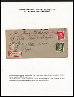 1943 (17 Dec) Third Reich, Germany, Registered Cover from a Forced Laborer in Mainz to Brussels in Occupied Belgium, Additional Postage Charged, Red Ac Censorship Postmark from Foreign Mail Censorship Office Aachen (Auslandsbriefprüfstelle Aachen)