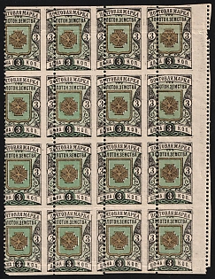 1897 3k Zolotonosha Zemstvo, Marginal Block 4x4, All 4 Types, SHITTED + Missing Perforation