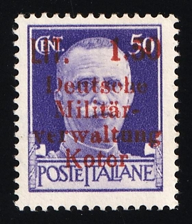 1944 1.50l Kotor, German Occupation of Bay of Montenegro, Big 'a', Normal 'w'