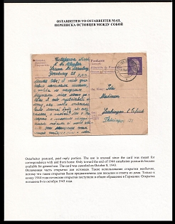 1943 (8 Oct) Third Reich, Germany, Trilingual Ostarbeiter Reply Postcard from a Forced Laborer in Mersenburg to anorther Forced Laborer in Leichingen Erfurt