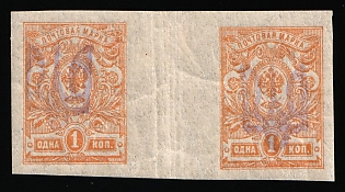 1918 1k Kiev (Kyiv) Type 2a, Ukrainian Tridents, Ukraine, Gutter Pair,  Signed