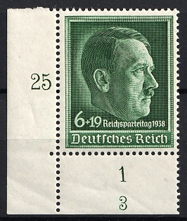 1938 6pf Third Reich, Germany, Complete Set, Corner Margin, Plate Numbers