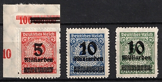 1923 Weimar Republic, Germany, Complete Set, Corner Margin, Plate Numbers, Signed