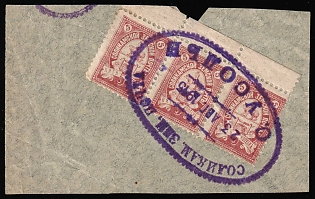 1895-1915 5k on piece Solikamsk Zemstvo, Postmark SHGK6, Violet Oval Datestamp Cancellation '23 Aug 1915', Shifted Perforations at the right, Margins