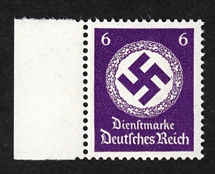1942 6Pf, Third Reich, Official Stamp, Germany, Variation of Color, Margin, Signed