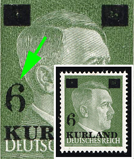 1945 6pf on 5pf Courland (Kurland), German Occupation, Germany, Upper arc of the value '6' flattened, Signed