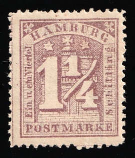 1864 1 1/4s Hamburg, German States, Germany, Signed