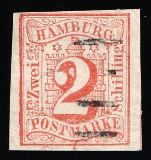 1859 2s Hamburg, German States, Germany, Linear Cancellations, Signed