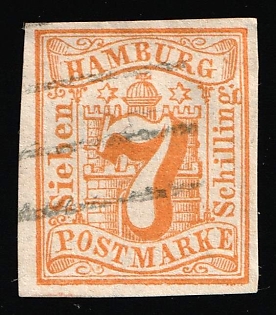 1859 7s Hamburg, German States, Germany, Linear Cancellations, Signed