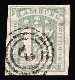 1864 1 1/4s Hamburg, German States, Germany, Circular Postmark