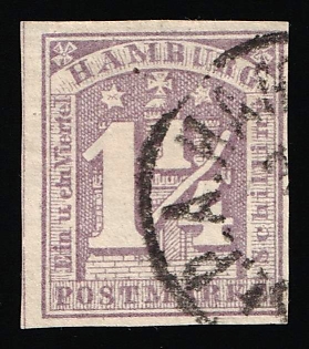 1864 1 1/4s Hamburg, German States, Germany, Circular Postmark
