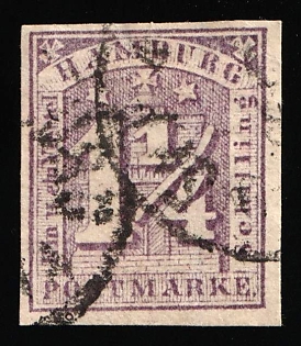 1864 1 1/4s Hamburg, German States, Germany, Circular Postmarks