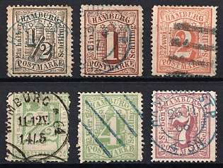 1864-65 Hamburg, German States, Germany, Blue Circular + Linear Postmarks, Signed