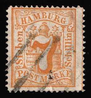 1864 7s Hamburg, German States, Germany, Linear Cancellations, Signed