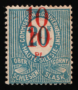 1920 10 pf on 20 pf, Joining of Upper Silesia, Germany, DOUBLE Overprint