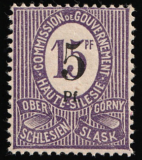 1920 5 pf on 15 pf, Joining of Upper Silesia, Germany, Misprint, Signed
