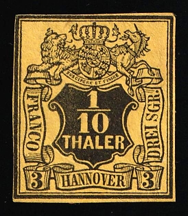 1851 1/10th Hanover, German States, Germany, Signed