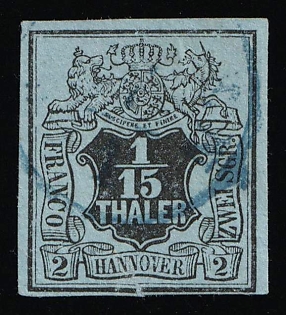 1851 1/15th Hanover, German States, Germany, Blue Circular Postmark
