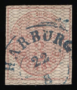 1856-57 3pf Hanover, German States, Germany, Blue Circular Datestamp '22 Aug', Signed
