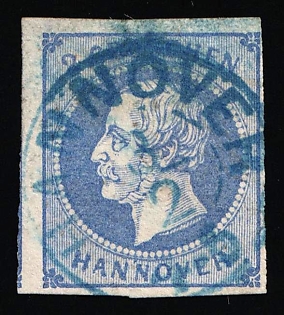 1859 2gr Hanover, German States, Germany, Blue Circular Datestamp