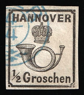 1860 1/2gr Hanover, German States, Germany, Blue Circular Datestamp, Signed