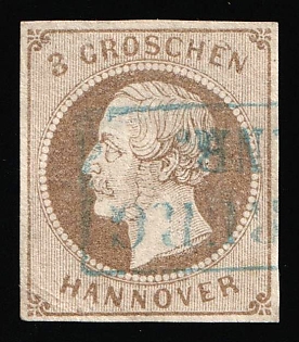 1861 3gr Hanover, German States, Germany, Blue Rectangular Postmark