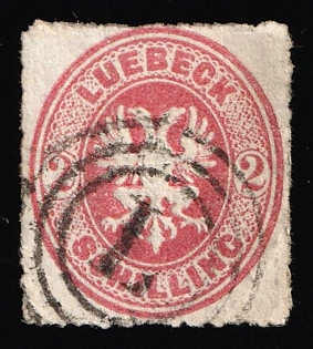 1863-67 2s Lubeck, German States, Germany, Circular Postmark 'L', Signed