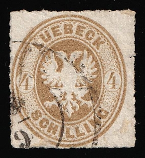 1863-67 4s Lubeck, German States, Germany, Circular Datestamps, Signed