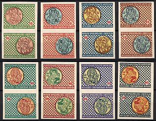 1954 Marian Year 1954, Ukraine, Underground Post, Complete Set, Watermark, Imperforate Tete-beche Pairs, Feduk #261-268