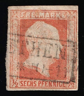 1850 1/2sgr Prussia, German States, Germany, Rectangular Postmark