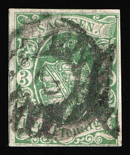 1851 3pf Saxony, German States, Germany, Circular Cancellation