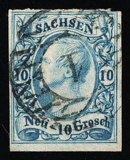 1855-63 10ngr Saxony, German States, Germany, Circular Cancellation