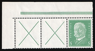 1928 5pf Weimar Republic, Germany, Se-tenant, Zusammendrucke, Corner Margin